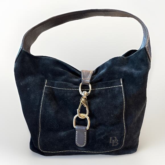 Dooney & Bourke Black Suede Logo Lock Slouch Hobo Bag - Picture 1 of 7
